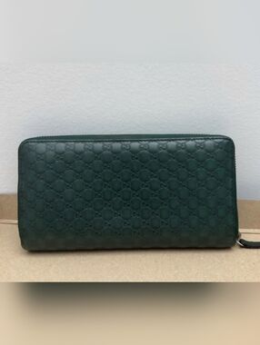 Gucci Dark Green Guccissima Embossed Leather Continental Wallet